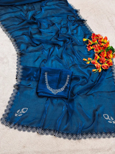 Elegant Space Silk Saree - Zarkan Diamond Work Festive Wear for Women