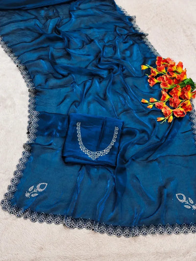 Elegant Space Silk Saree - Zarkan Diamond Work for Festive Occasions