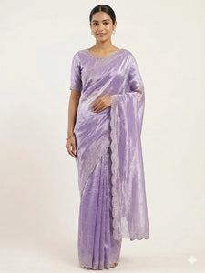 Elegant Space Silk Saree - Zarkan Diamond Work for Festive & Party Wear