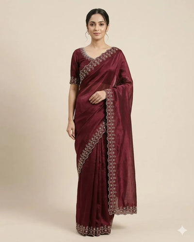 Elegant Space Silk Saree - Zarkan Diamond Work for Weddings