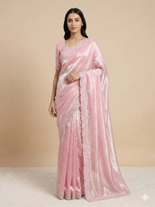 Elegant Space Silk Saree - Zarkan Diamond Work for Women's Festive & Party Wear