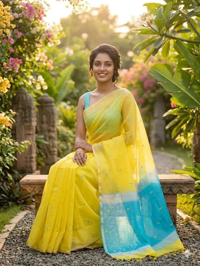 Elegant Span Cotton Silk Saree - Rich Jacquard Border for Women's Wedding & Party Wear