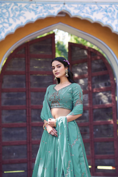 Elegant Star Georgette Lehenga - Heavy Zari Embroidery for Wedding Wear