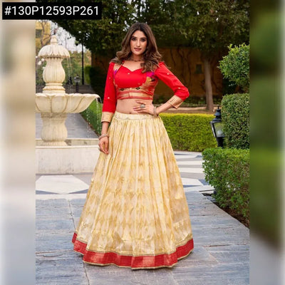 Elegant Stitched Jacquard Silk Lehenga Choli - Zari Weaving for Festive Wear