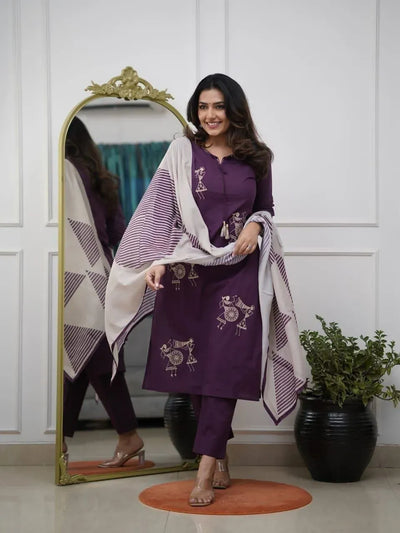 Elegant Sulb Cotton Kurti Set - Sequence Embroidery for Festive Wear | S-3XL