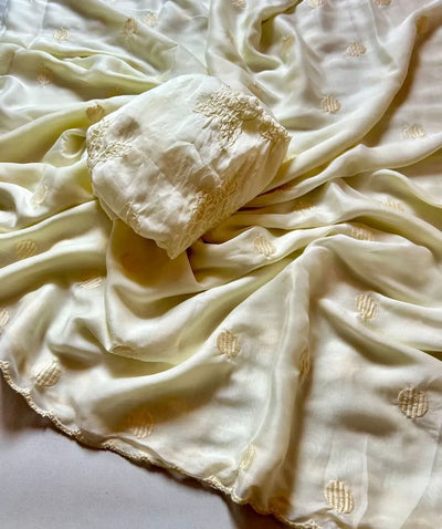 Elegant Tabby Georgette Saree - Polka Dot Scallop Border