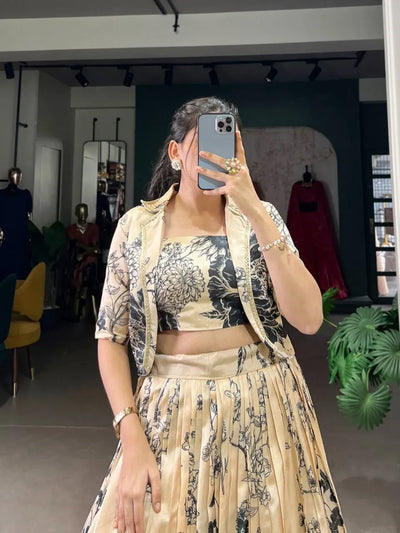 Elegant Tasar Silk Floral Lehenga - Ready-to-Wear Stitched Set for Wedding & Festive Occasions