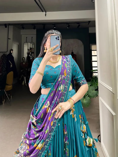 Elegant Tasar Silk Kalamkari Lehenga - Stitched Festive Wear