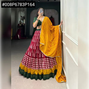 Elegant Tasar Silk Lehenga Choli - Foil Print Festive & Wedding Wear