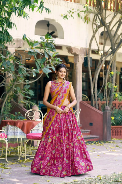 Elegant Tasar Silk Lehenga - Gilded Motif Foil Print for Festive Celebrations