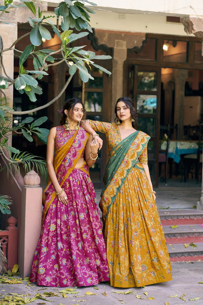Elegant Tasar Silk Lehenga - Gilded Motif Foil Print for Festive Celebrations