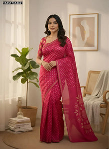 Elegant Tassar Silk Bandhani Saree - Jacquard Border for Festive Women