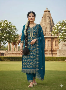 Elegant Teal Designer Suit - Georgette Embroidery Festival Wear for Women