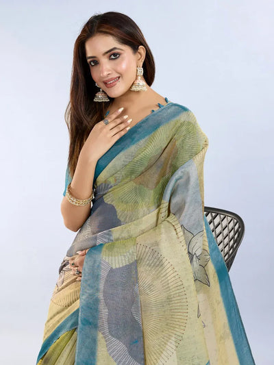 Elegant Teal Floral Silk Saree with Blouse - Festive Wear