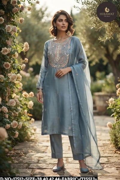Elegant Tissue Embroidered Kurti Set - Designer Festive Wear for Women