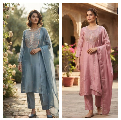 Elegant Tissue Embroidered Kurti Set - Designer Festive Wear for Women