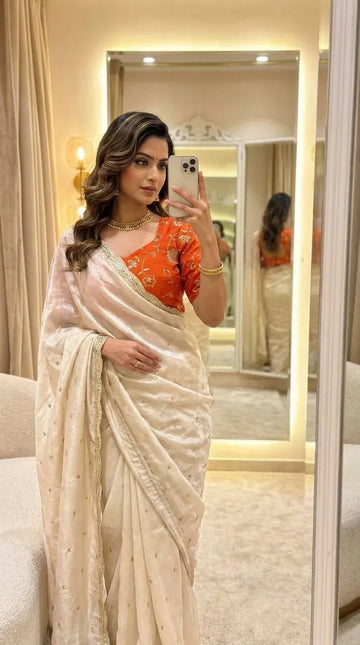 Elegant Tissue Silk Saree - Designer Embroidery for Party Wear