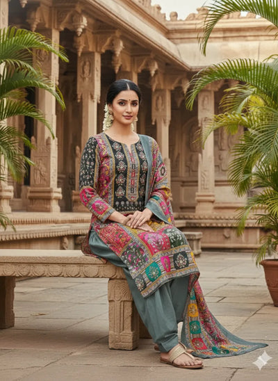 Elegant Traditional Chinnon Suit Set - Glamorous Embroidery for Festive Occasions