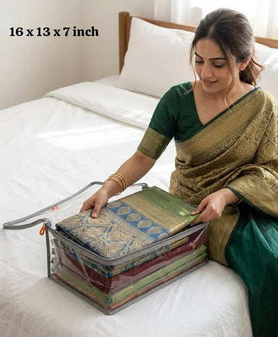 Elegant Transparent Saree Organizer - Multipurpose Storage for Wardrobe & Travel (Set of 4)