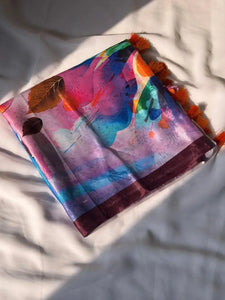 Elegant Turkey Chinnon Saree - Soft Floral Prints for Women