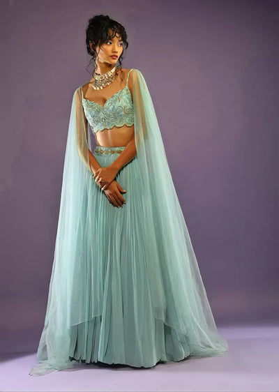 Elegant Turquoise Lehenga Choli - Embroidered Wedding Wear