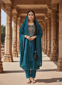Elegant Turquoise Modal Dress Material - Embroidered Festive Wear for Women