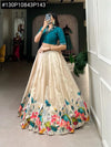 Elegant Tussar Silk Lehenga - Floral Print & Mirror Work Festive Wear