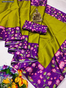 Elegant Tussar Silk Saree - Lotus Kalamkari Print for Festive & Party Wear