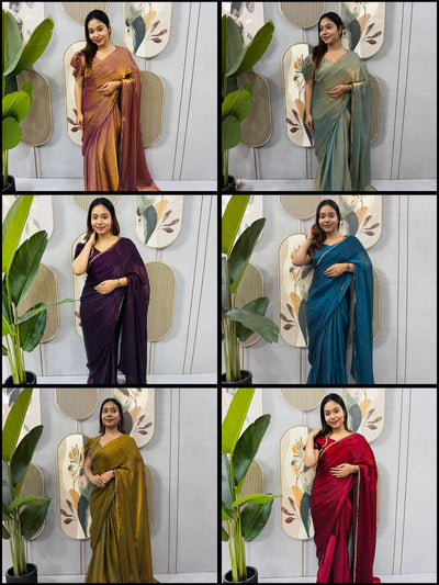 Elegant Two Tone Gown Saree - Ready to Wear with Beads Lace for Women