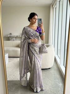 Elegant Two-Tone Tissue Silk Saree - Heavy Sequence Border Festive Wear