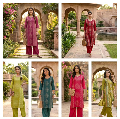 Elegant Vatican Handwork Kurti Palazzo Set - Straight Cut Festive Wear for Women