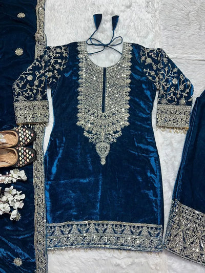 Elegant Velvet Suit Set - Heavy Embroidery & Sequence Work for Women