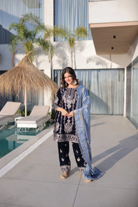 Elegant Velvet Zari Embroidered Suit Set - Bell Sleeve Party Wear for Women