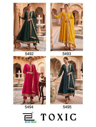 Elegant Vichitra Anarkali Gown with Dupatta - Festive Wear