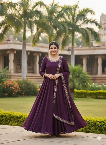 Elegant Vichitra Silk Anarkali Dress with Dupatta for Women
