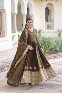 Elegant Vichitra Silk Gown - Sequins & Embroidery | M-XXL