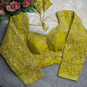 Elegant Vichitra Silk Heavy Work Blouse - Premium Jari Sequence Embroidery for Festive Weddings