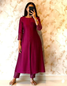 Elegant Vichitra Silk Kurta Set - Handcrafted A-Line for Women