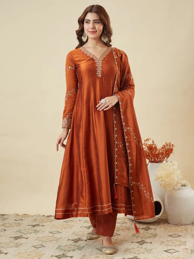 Elegant Vichitra Silk Kurti Set - Embroidered Festive Wear for Women | Sizes S-XXL