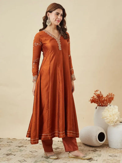 Elegant Vichitra Silk Kurti Set - Embroidered Festive Wear for Women | Sizes S-XXL