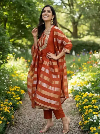 Elegant Vichitra Silk Kurti Set - Heavy Embroidery Festive Wear with Dupatta | Sizes S-XXL