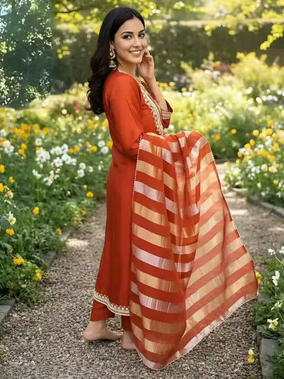 Elegant Vichitra Silk Kurti Set - Heavy Embroidery Festive Wear with Dupatta | Sizes S-XXL