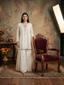 Elegant Vichitra Silk Kurti Set - Thread Work for Festive Wear