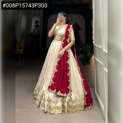 Elegant Vichitra Silk Lehenga Choli - Intricate Sequins & Thread Embroidery for Festive Wear