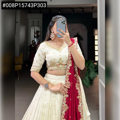 Elegant Vichitra Silk Lehenga Choli - Intricate Sequins & Thread Embroidery for Festive Wear