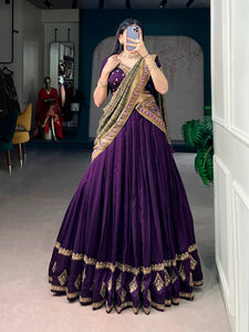 Elegant Vichitra Silk Lehenga Choli Set - Heavy Sequins Embroidery for Women's Festive Wear