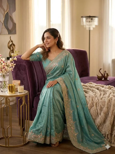 Elegant Vichitra Silk Saree - Sequins Embroidery Festive Wear for Women