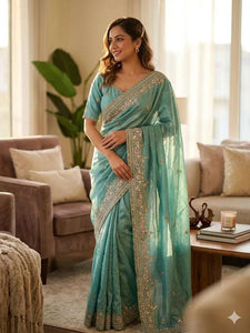 Elegant Vichitra Silk Saree with Fancy Embroidery for Festive Wedding Wear