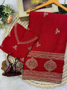 Elegant Vichitra Silk Saree with Heavy Embroidery for Festive Wear