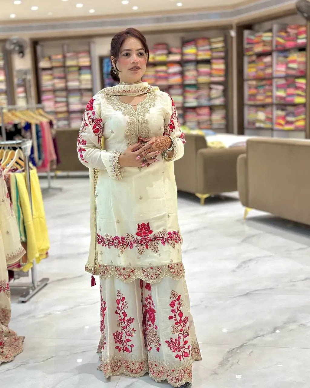 Vichitra Silk Sharara Set with Codding Sequence Embroidery